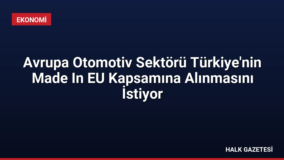 Avrupa Otomotiv Sektörü Türkiye’nin Made In EU Kapsamına Alınmasını İstiyor