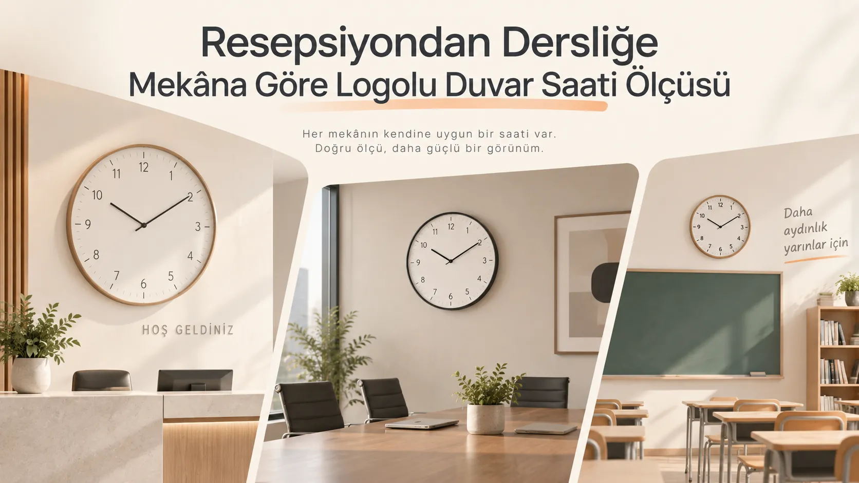 Resepsiyondan Dersliğe Mekâna Göre Logolu Duvar Saati Ölçüsü
